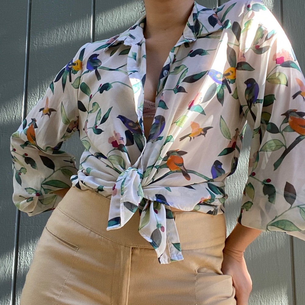Audrey 3+1 Bird Button Down Front Blouse